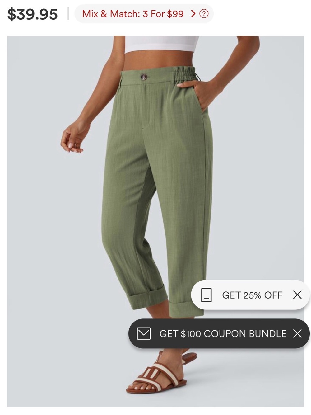 HALARA Olive Green Relaxed Crop Pants